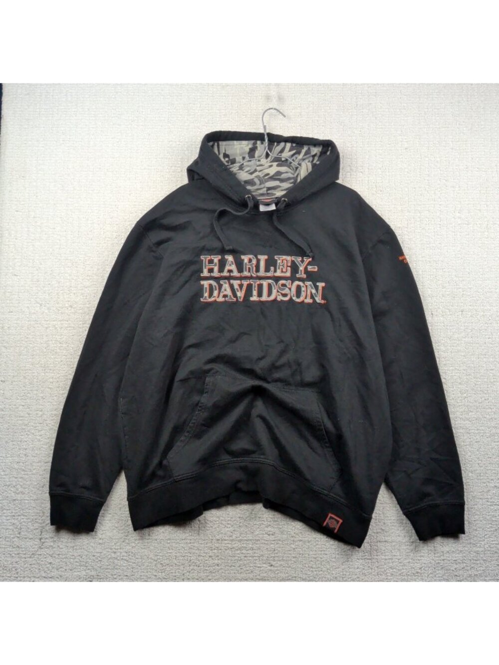 Y2K Harley Davidson Hoodie Script Camo Logo Black Biker Race Grunge Men Sz 2XL*